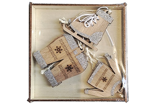 [121791] Pack pendentifs de Noël en bois assortis 10 cm