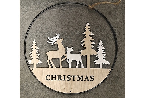 [122060] Pendentif de Noël en bois balle renne 20 cm