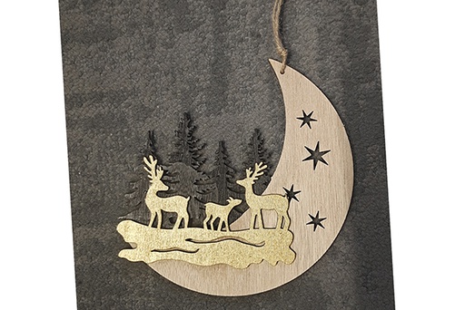 [122066] Pendentif de Noël en bois lune renne 18 cm