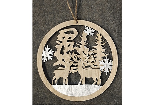 [122073] Christmas wooden pendant ball reindeer