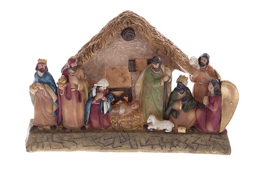 [122123] Crèche de Noël en résine 9 pièces 17 cm