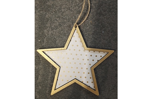 [122134] Colgante navidad madera estrella decorada 10 cm