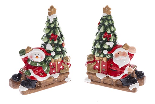 [122157] Santa Claus/snowman resin 17.5cm