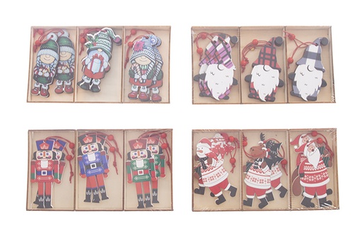 [122231] Pack 6 figurines en bois pour décoration de Noël 18cm