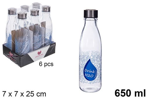 [122384] Transparent glass water bottle decorated Drink H2O 650 ml