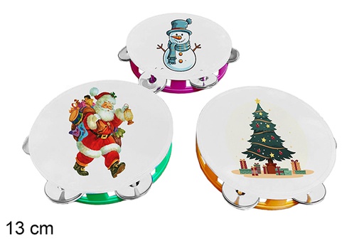 [122393] Pandereta Navidad plástico 3 decorada surtida 13 cm