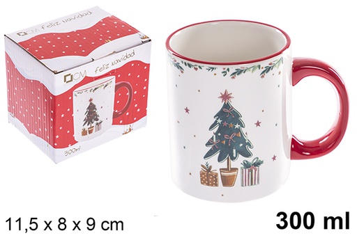 [122402] Mug de Noël en céramique décoré d'arbre 300 ml