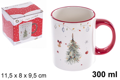 [122405] Tazza natalizia in ceramica decorata con albero 300 ml