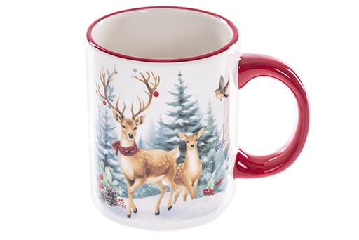 [122406] Caneca de cerâmica natalina decorada com Cervo 300 ml