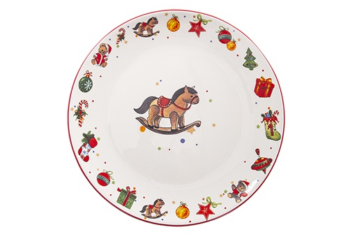 [122409] Bandeja de cerâmica de Natal decorada com cavalo de balanço 31cm