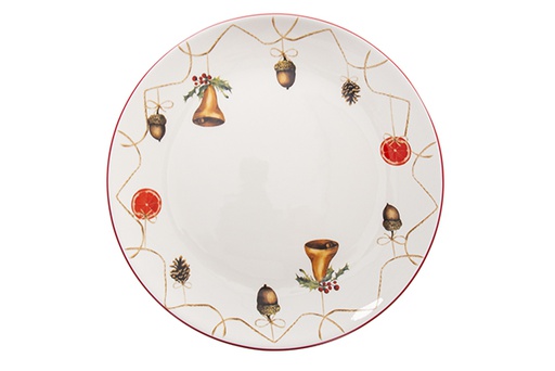 [122411] Christmas ceramic tray decorated with 2 bells 31cm