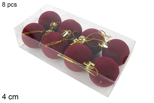 [122426] Pack 8 red velvet Christmas balls 4 cm