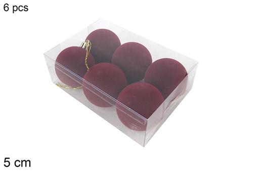 [122427] Pack  6 boules de Noël en velours rouge 5 cm