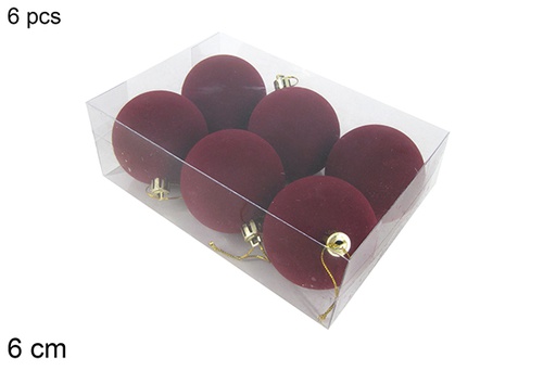 [122428] Pack 6 palline di Natale in velluto rosso 6 cm