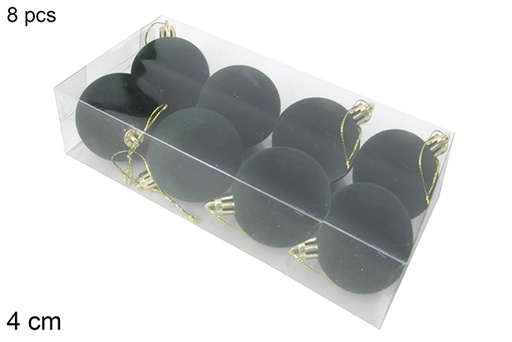 [122444] Pack 8 boules de Noël en velours vert 4 cm