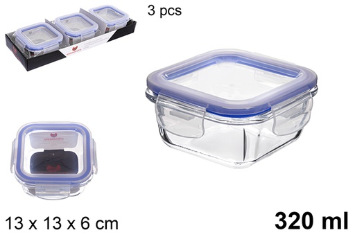 [122472] Boîte à lunch carrée en verre avec couvercle hermétique 320 ml