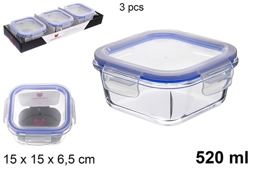 [122473] Square glass lunch box with airtight lid 520 ml