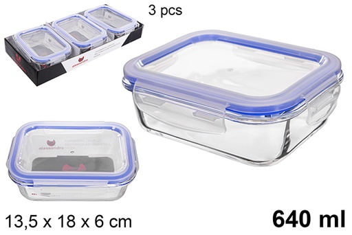 [122477] Fiambrera cristal rectangular tapa hermética 640 ml