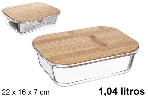 [122510] Fiambrera borosilicato rectangular hermética tapa bambú 1,04 litros