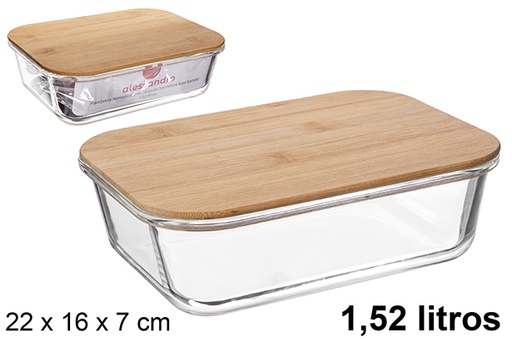[122511] Lancheira retangular de borosilicato com tampa hermética de bambu 1,52 litros