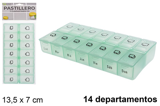 [122532] Caixa de comprimidos de plástico 14 departamentos semanais 13,5x7 cm
