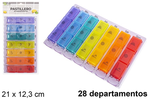 [122535] Caixa de comprimidos de plástico 28 departamentos semanais 21x12,3 cm