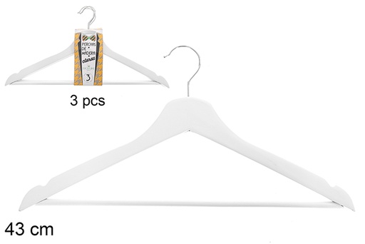 [122550] Pack 3 cabides de madeira brancos 43 cm