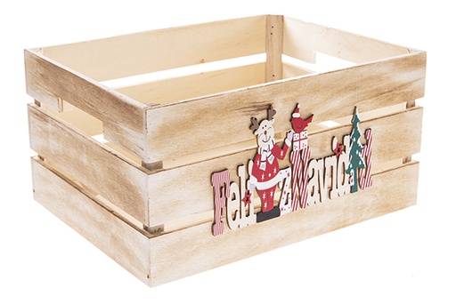 [122553] Scatola in legno naturale decorata Feliz Navidad 32x24,5x16 cm