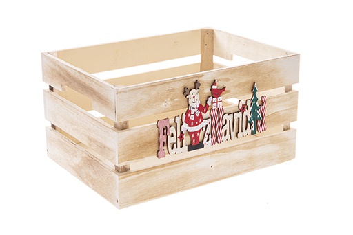 [122554] Scatola in legno naturale decorata Buon Natale 28x20x15cm