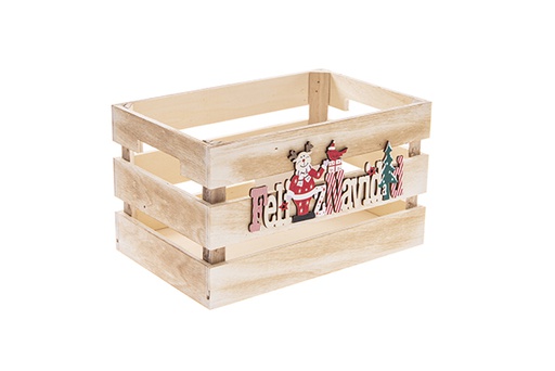 [122555] Caixa de madeira natural decorada Feliz Natal 24x16x14cm