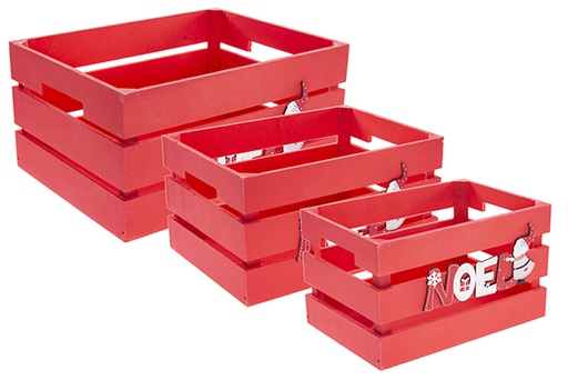 [122556] Pack 3 cajas madera roja decorada Noel 32x24,5x16 cm