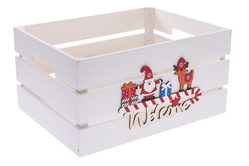 [122561] Caja madera blanca decorada Welcome 32x24.5x16cm