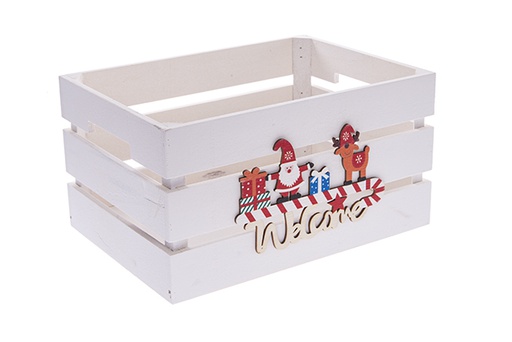 [122562] Caja madera blanca decorada Welcome 28x20x15cm