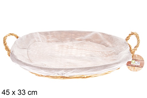 [122577] Cesto oval de vime com alças cor de mel com tecido 45x33 cm