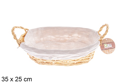 [122578] Panier ovale en osier avec anses couleur Chéri avec tissu 35x25 cm