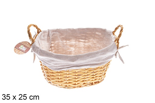 [122579] Panier ovale en osier avec anses couleur  Chéri avec tissu 35x25 cm