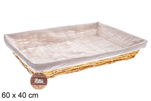 [122580] Cesto rettangolare in vimini colore Miele con tessuto 60x40 cm