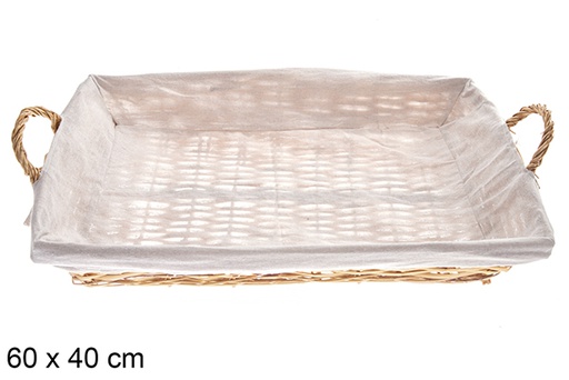 [122582] Cesto retangular de vime com alças cor mel e tecido 60x40 cm