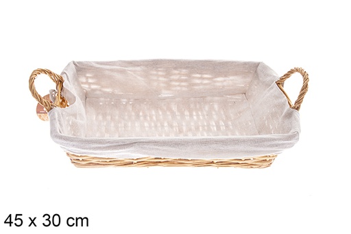 [122583] Rectangular wicker basket with honey-colored handles with fabric 45x30 cm
