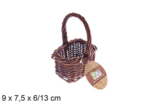 [122596] Mahogany oval wicker basket with handle 9x7.5x6/13cm