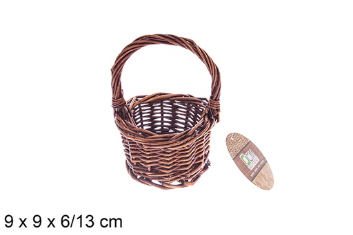 [122598] Mahogany round wicker basket with handle 9x9x6/13cm