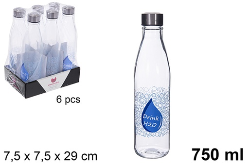 [122599] Borraccia in vetro trasparente decorato Drink H2O 750 ml
