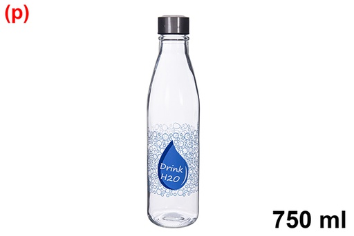 [122599] Botella agua cristal transparente decorada Drink H2O 750 ml