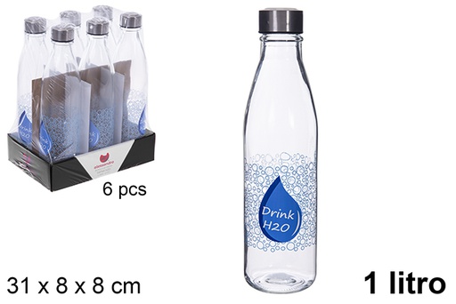 [122600] Borraccia in vetro trasparente decorato Drink H2O 650 ml