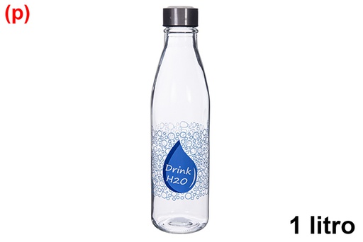 [122600] Botella agua cristal transparente decorada Drink H2O 1 litro