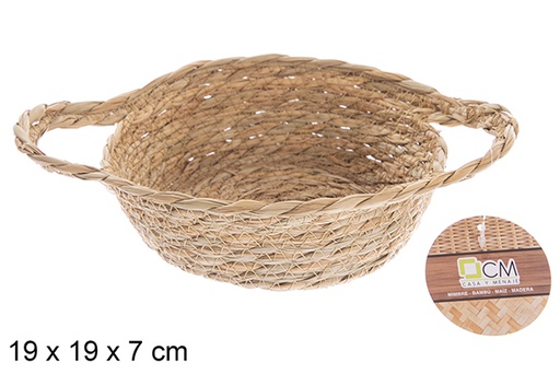 [122603] Cesta seagrass redonda natural con asas 19x19x7 cm