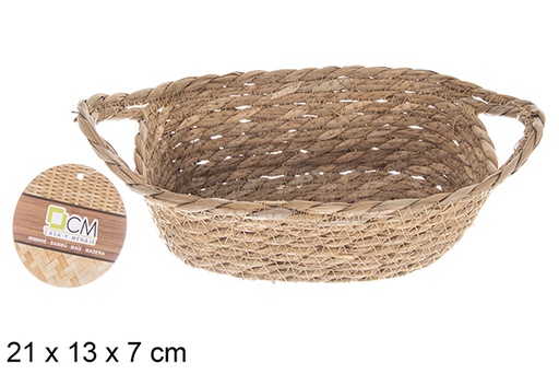 [122611] Cesto rettangolare in erba marina naturale con manici 21x13x7 cm