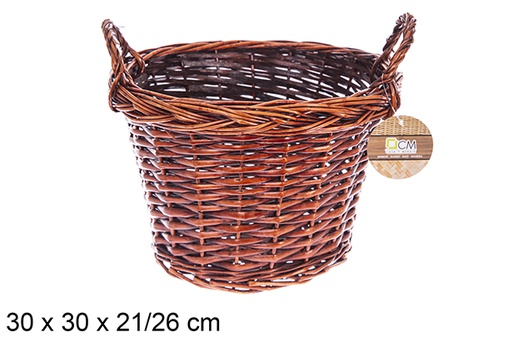 [122617] Cesto redondo em vime em mogno com asas 30x30x21/26 cm