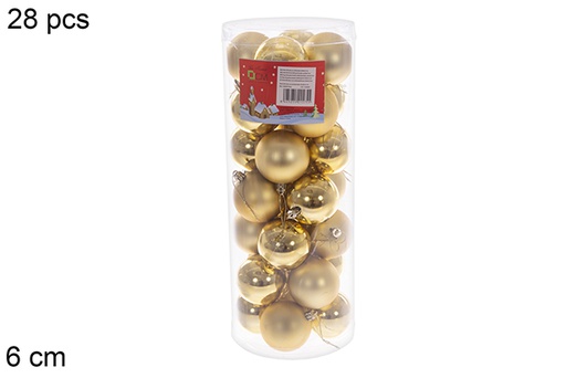[122628] Pack 28 boules dorées brillantes/mates cylindre 6 cm