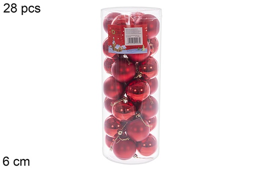 [122630] Pack 28 shiny/matte red bauble cylinder 6 cm 